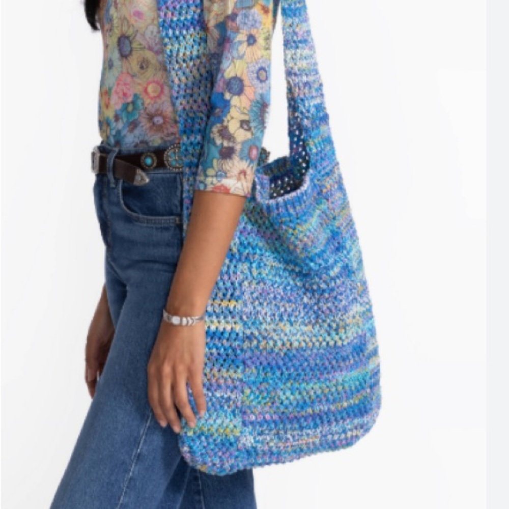 NEW Johnny Was Nahal Crochet Bag Purse Blue Multicolor Cotton 15.5”H x 14.5”W - Picture 2 of 11